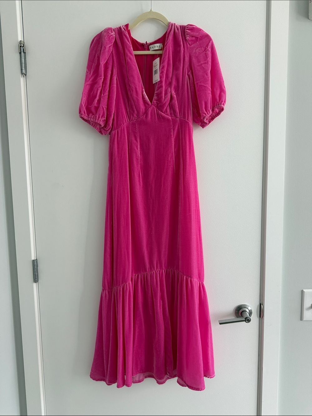 RHODE Hot Pink Velvet Maxi Dress